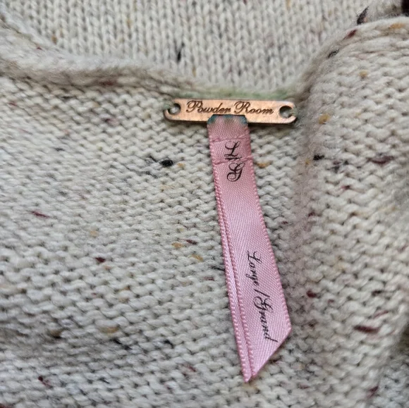 POWDER ROOM Knit Cream and Brown Patchwork Stitch Hooded Sweater. Size Large - Picture 10 of 11